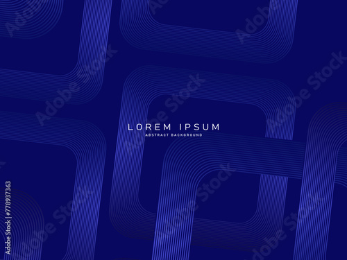 Dark blue abstract background with shining geometric lines. Modern shiny blue gradient rounded square lines pattern. Futuristic technology concept. Modern vector illustration.