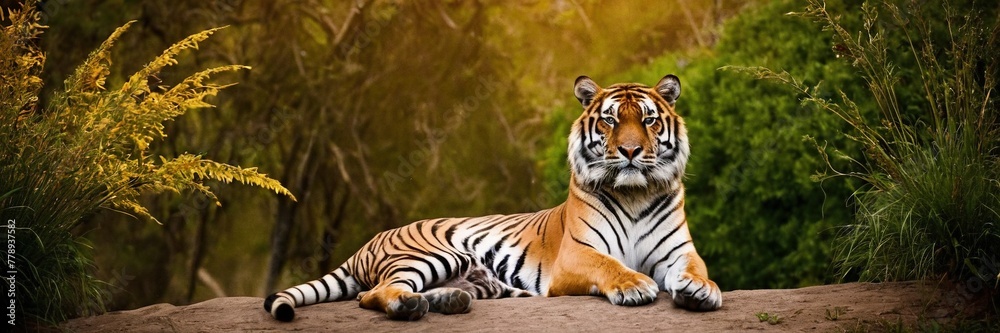 Obraz premium Close-up of a Sumatran tiger in a jungle.with Generative AI technology