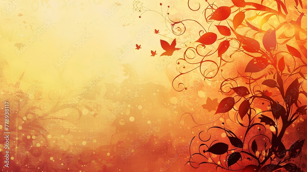 Abstract Floral Background with Orange Flowers and Leaves in Grunge Style Abstract Floral Background with Orange Flowers and Leaves in Grunge Style