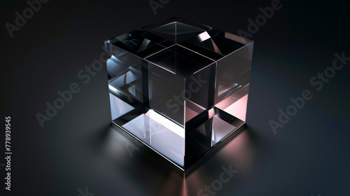 3d render glass cube, black brackground