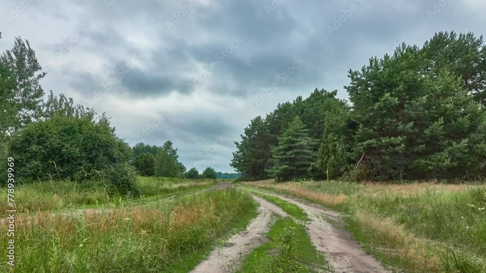 Linery Ground rural road. Picturesque summer nature. Cloudy sky with clouds. Linery Ground rural road. Picturesque summer nature. Cloudy sky with clouds.