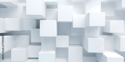 Abstract White Background With Cube Boxes ,Geometric Background With White Square Shaped 3d Wall Design