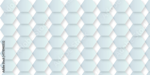Fototapeta Naklejka Na Ścianę i Meble -  Abstract hexagon white background with shadow .white background Futuristic blue neon honeycombs. Modern technology design. Vector illustration.	