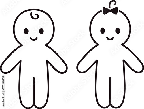 Cute and simple baby boy and girl line icon. Hand drawn full body cartoon doodle. Simple drawing illustration.