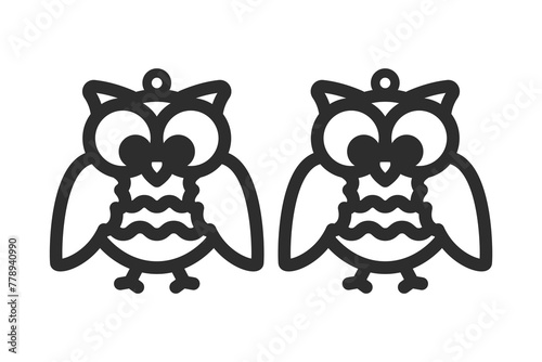 Owl design for earring, pendant or keychain. Jewelry silhouette laser cut template. Cnc cutting with metal, wood or leather