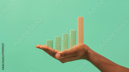 Hand Holding a Rising Column Chart - Financial Growth and Investment Success Visualization.