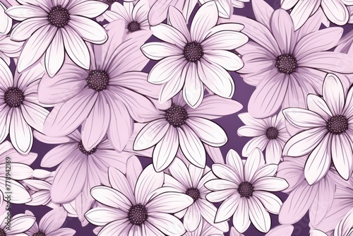 Lavender and white daisy pattern, hand draw, simple line, flower floral spring summer background design with copy space for text or photo backdrop