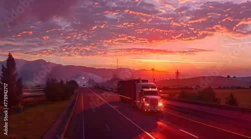 logistics trucks running on the highway in the afternoon
