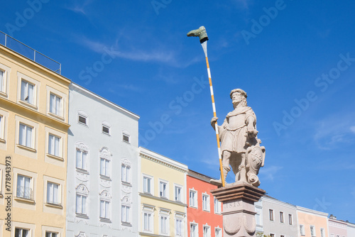 Dietmar the Anhanger as a statue on the fountain in Ried, Austria.