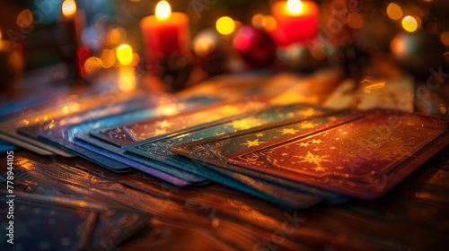 Magical Tarot Cards Spread on Festive Background
