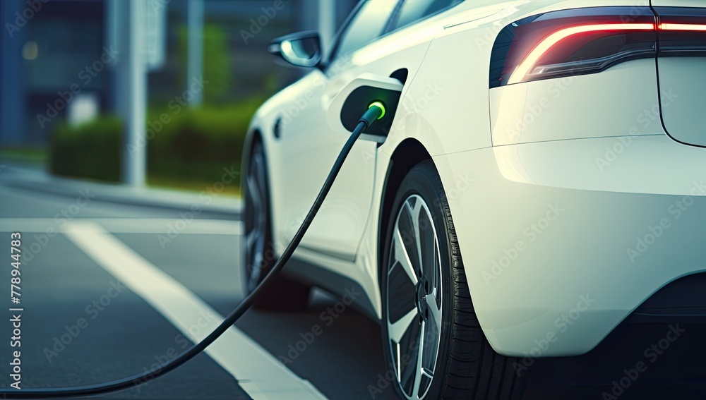 Electric car being charged at the charging station. 3d rendering. Electric car being charged at the charging station. 3d rendering.