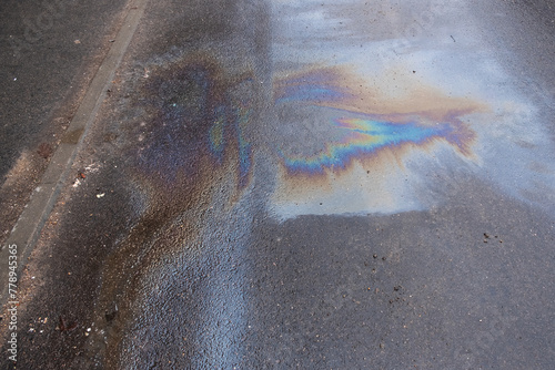 Oil Petrol Pollution Rainbow Gasoline Leak on Pavement