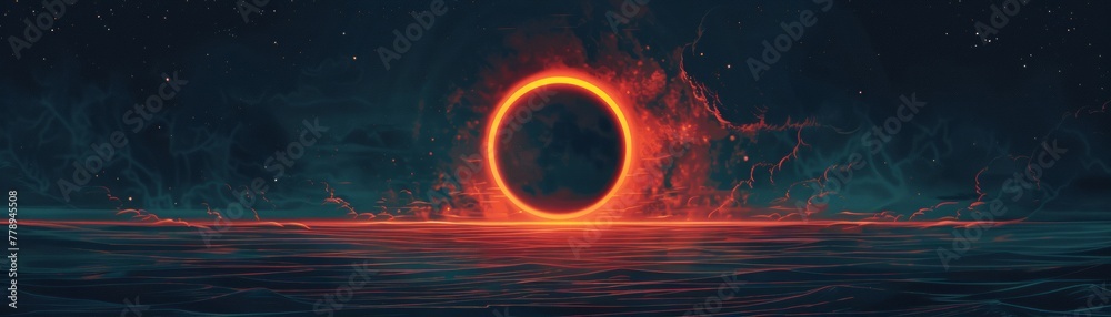 Solar Eclipse Concept with Glowing Ring over Ocean Solar Eclipse Concept with Glowing Ring over Ocean