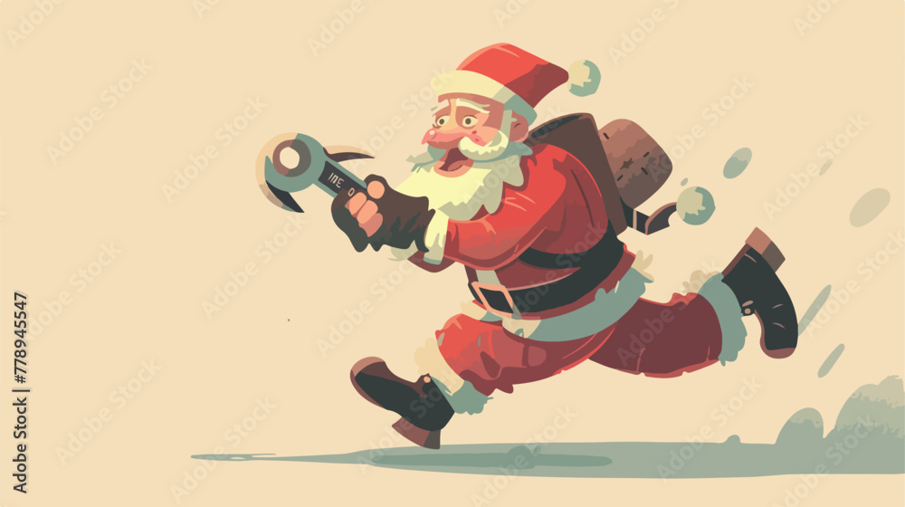 Santa claus running holding a wrench vector illustr