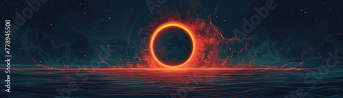 Solar Eclipse Concept with Glowing Ring over Ocean