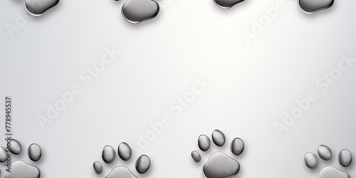 Silver paw prints on a background, minimalist backdrop pattern with copy space for design or photo, animal pet cute surface 