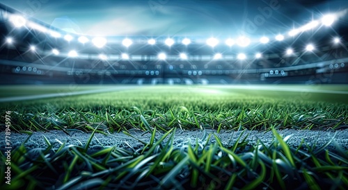 football stadium with lights - grass close up in sports arena - background photo
