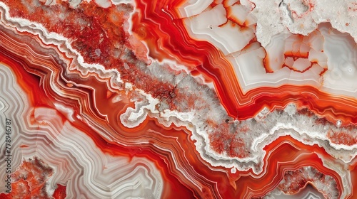 Red and white agate surface with stunning patterns, showcasing the natural beauty of these gems