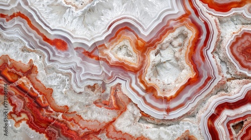 Red and white agate surface with swirling patterns, showcasing the beauty of natural stone in a closeup view
