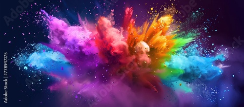 Vibrant burst of colorful powders fills the scene with a spectacular explosion of hues