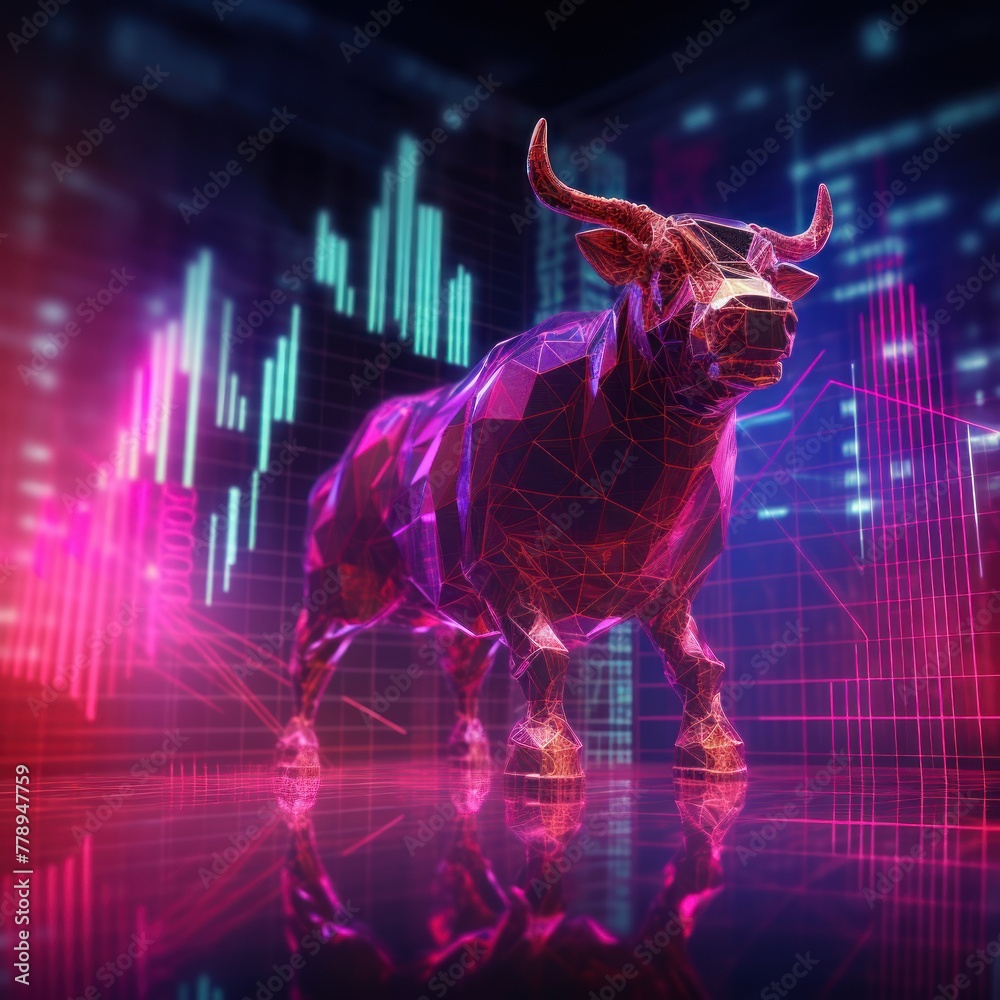 Magenta stock market charts going up bull bullish concept, finance financial bank crypto investment growth background pattern with copy space for design 