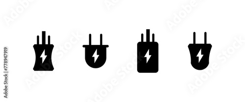 Electric plug icons set. Fork with zipper. Silhouette style. Vector icons