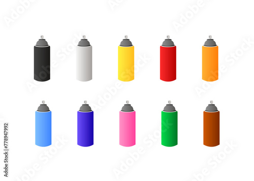 Spray paint set icons. Set of colored spray paints. Flat style. Vector icons