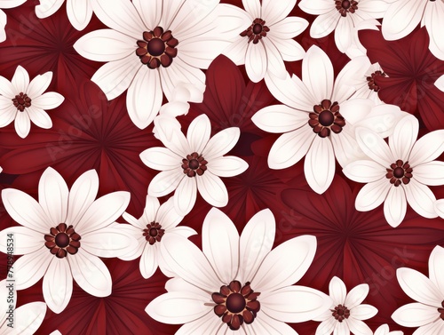 Maroon and white daisy pattern  hand draw  simple line  flower floral spring summer background design with copy space for text or photo backdrop 