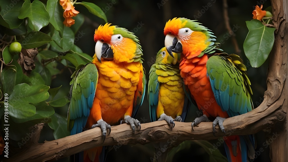 two parrots in the park,Pair of Parrot on tree branch