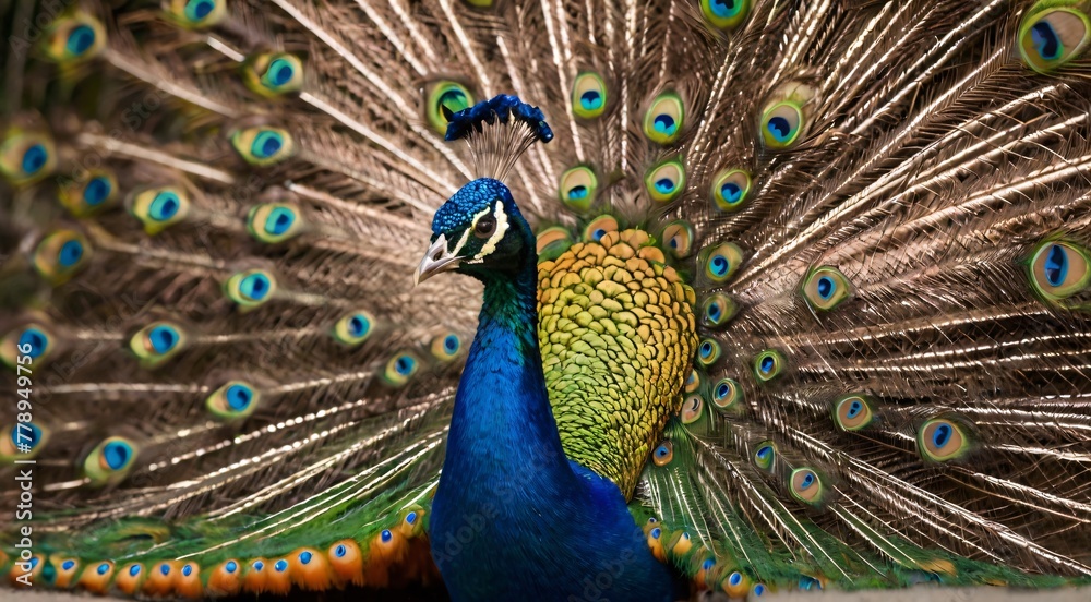 Naklejka premium Colorful peacock displaying vibrant feathers.