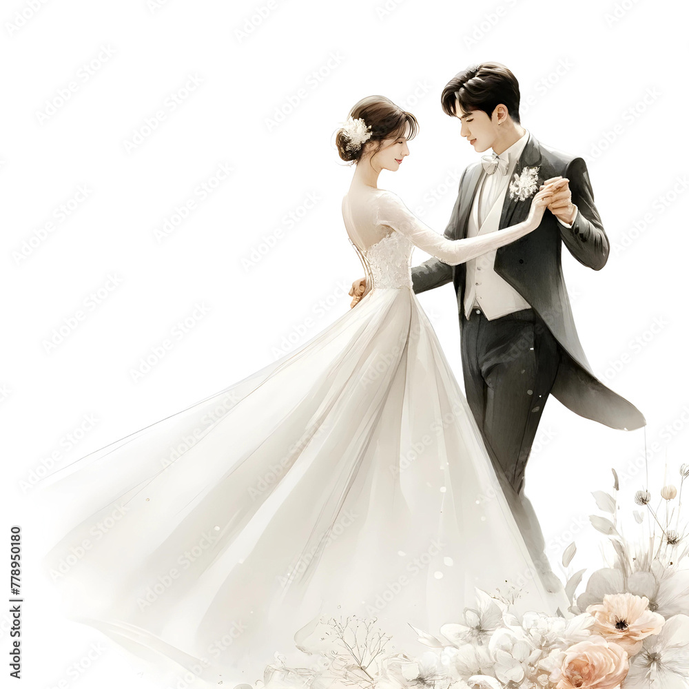 couple wedding watercolor on white background. couple wedding watercolor on white background.
