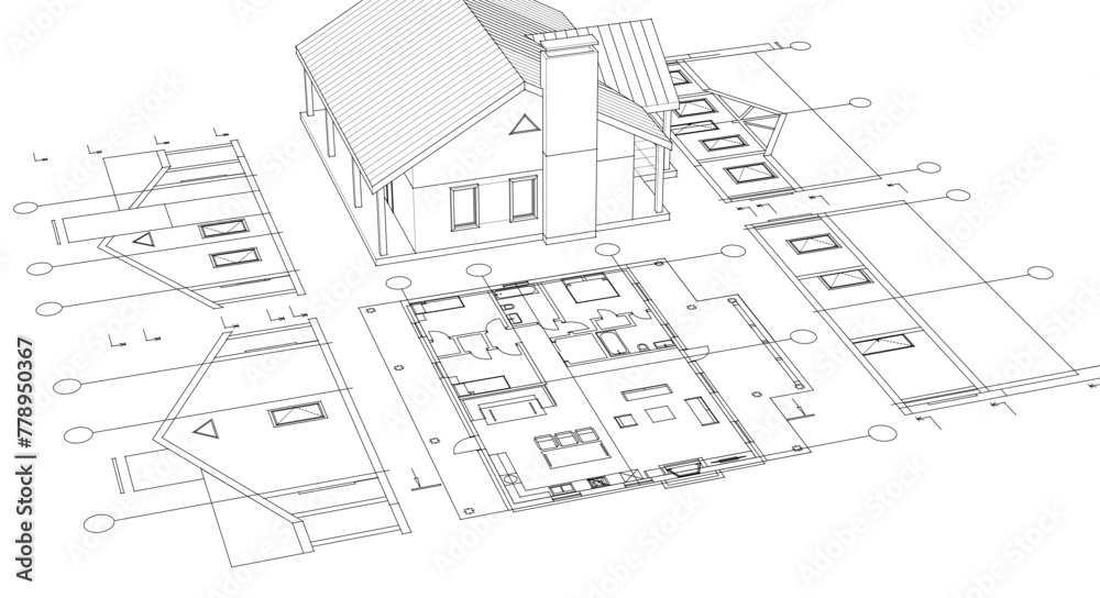 house project architectural sketch 3d