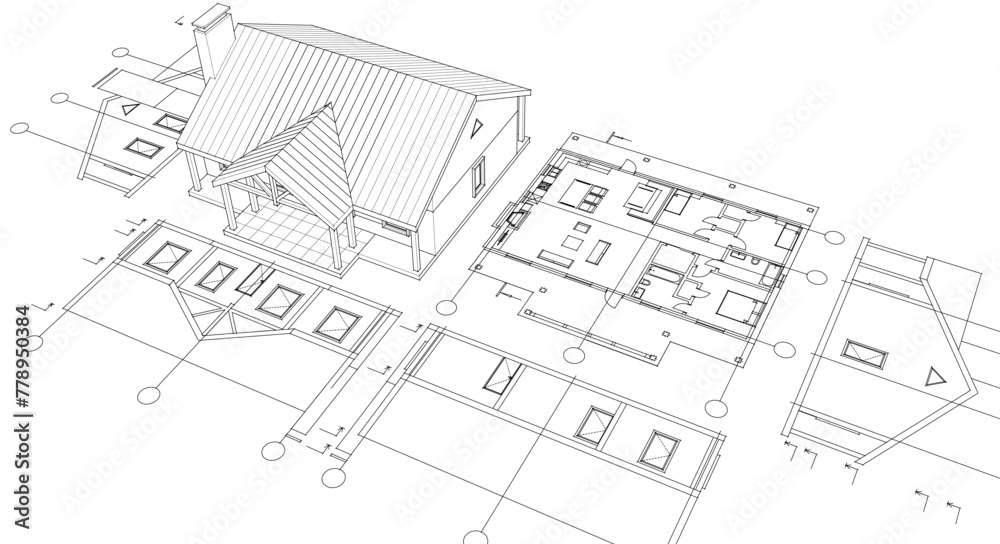 house project architectural sketch 3d