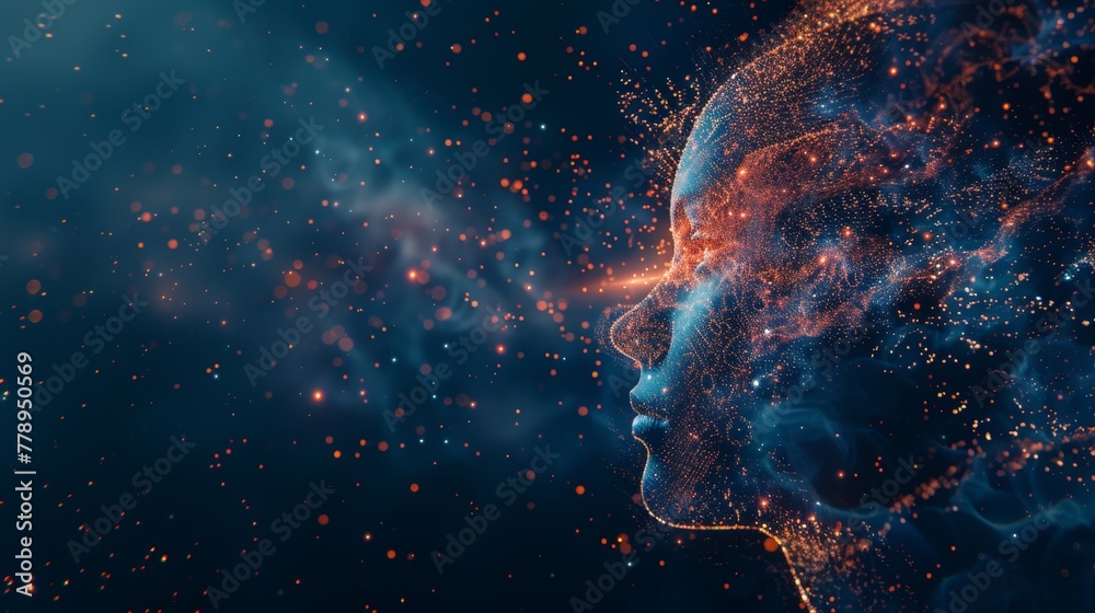 KSAbstract digital human head with glowing particles