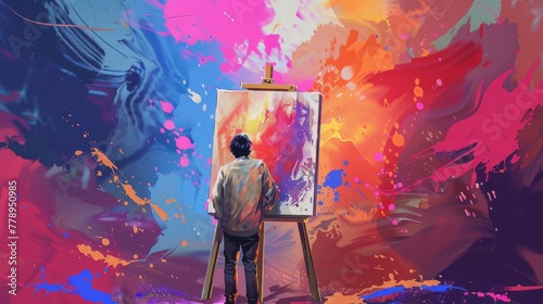  KSThe_artist_is painting on an easel with a colorful