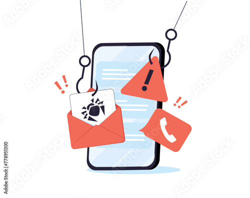 Mobile Fraud Alert, Phone scam, Online Warning. Spam Distribution or Malware Spreading Virus mobile fraud alert warning