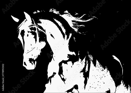 a black and white sketch of a horse