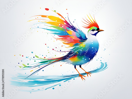 A bird composed of colored particles and lines,   bird of paradise posing in various postures in colorful water, and an abstract painting composed of colored line backgrounds © zhichao