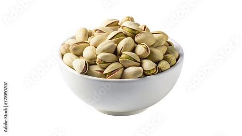 Pistachio nuts in a white bowl isolated on transparent background