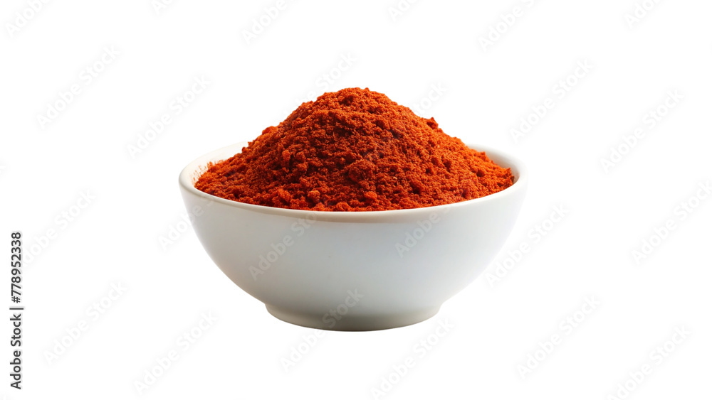 Paprika powder in a white bowl isolated on transparent background. Paprika powder in a white bowl isolated on transparent background.