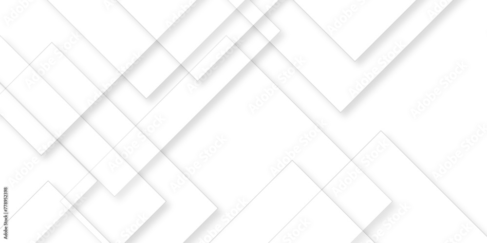 White geometric overlapping square pattern. Vector illustration technology background with shadow. Modern minimal and clean white background with realistic line. light silver background modern design.