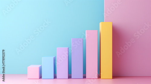 Colorful 3D Rising Column Chart Illustrating Growth and Success - Ideal for Financial and Market Analysis Presentations
