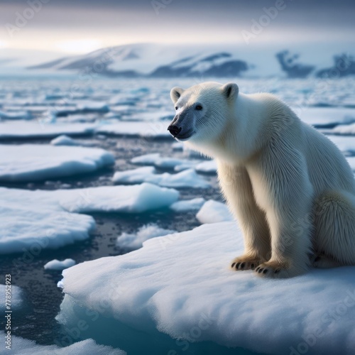 Polar bear rests on last pieces of arctic ice in expanding ocean 