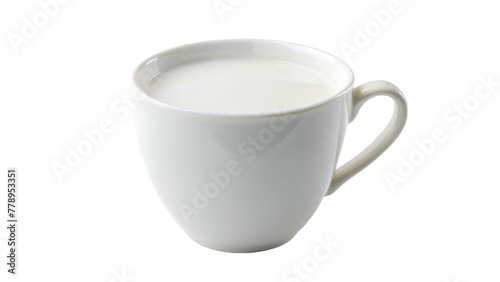 White cup on milk isolated on transparent background