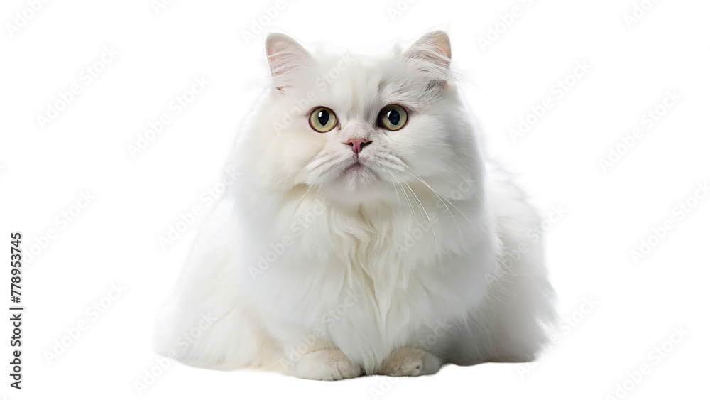 White persian cat with green eyes, isolated on transparent background.