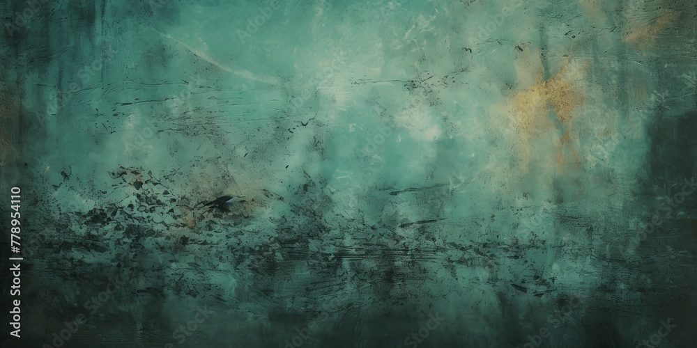 Teal dust and scratches design. Aged photo editor layer grunge abstract background - obrazy, fototapety, plakaty 