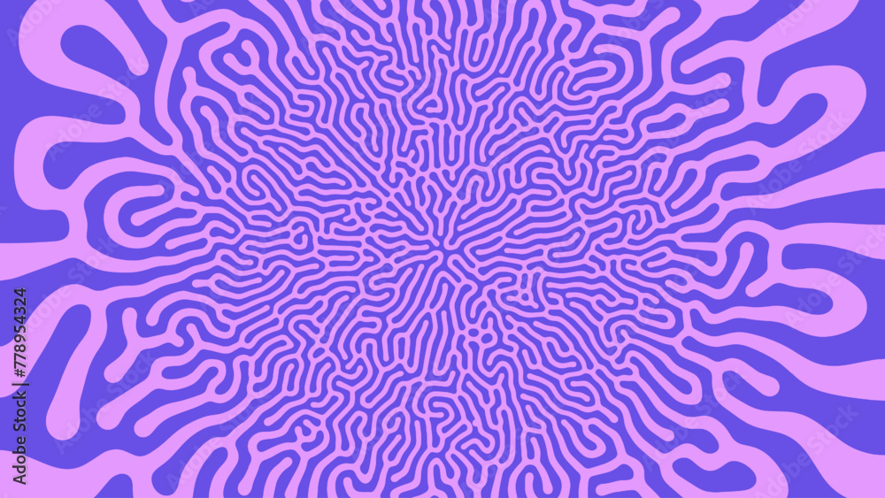 Obraz premium Violet Purple Psychedelic Acid Trip Vector Unusual Creative Abstract Background. Radial Crazy Structure Bizarre Vibrant Abstraction Wide Wallpaper Mushroom Hallucination Effect Trippy Art Illustration