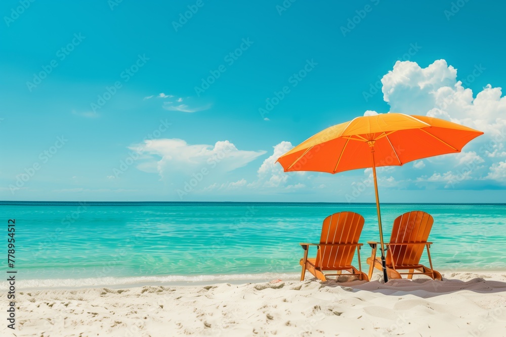 Beach chairs and umbrella on the beach	