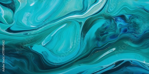 Teal fluid art marbling paint textured background with copy space blank texture design 