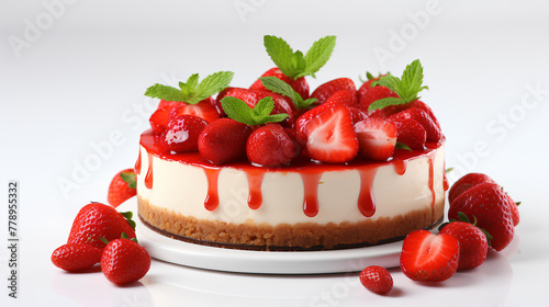 cheesecake with strawberries on a white background